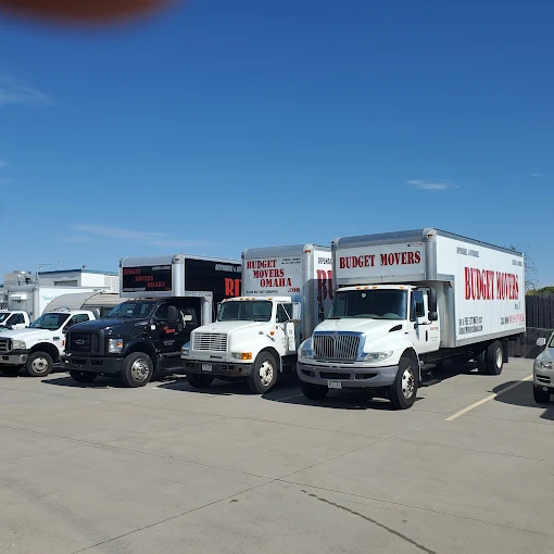 Budget Movers Omaha fleet of moving trucks parked at the lot